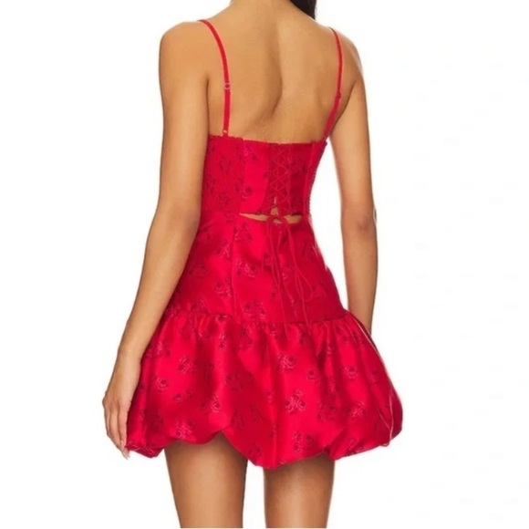For Love & Lemons Annika Mini Dress NWOT Red Corset Bodice Bubble Hem - Picture 14 of 14